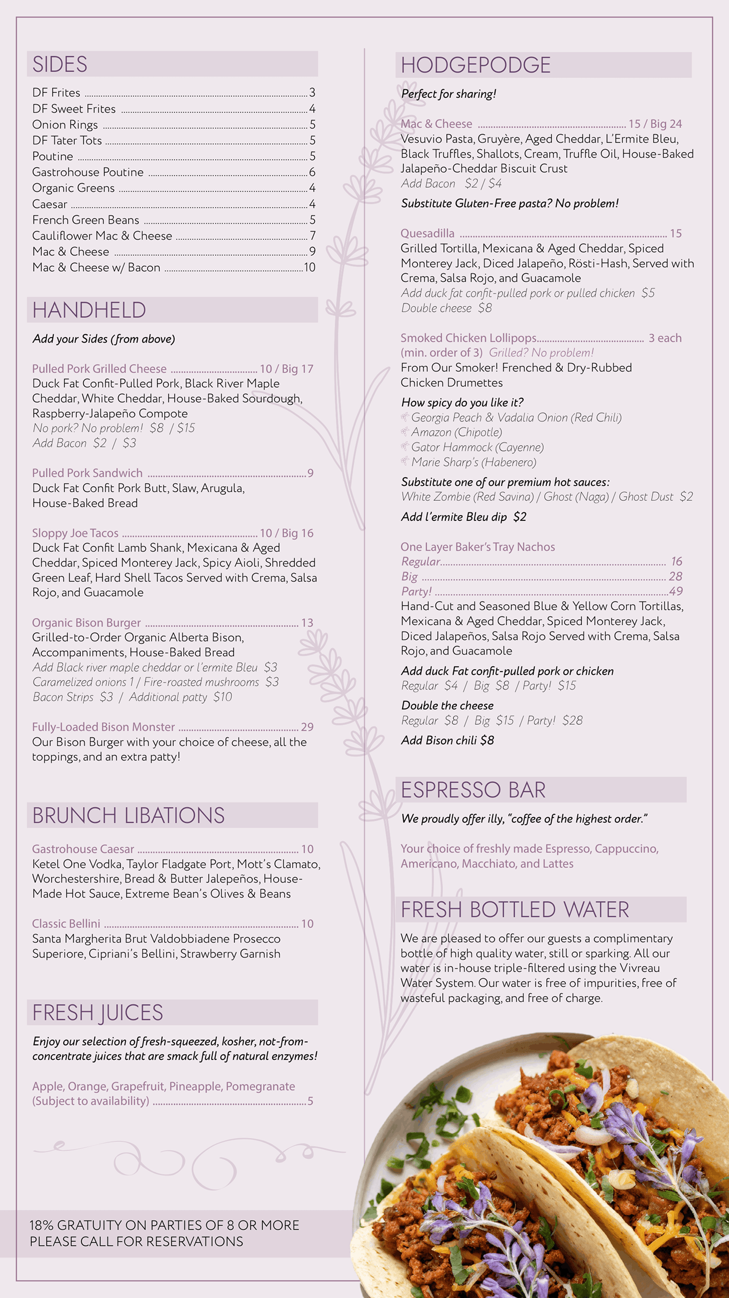 Velvet Bistro menu page 1